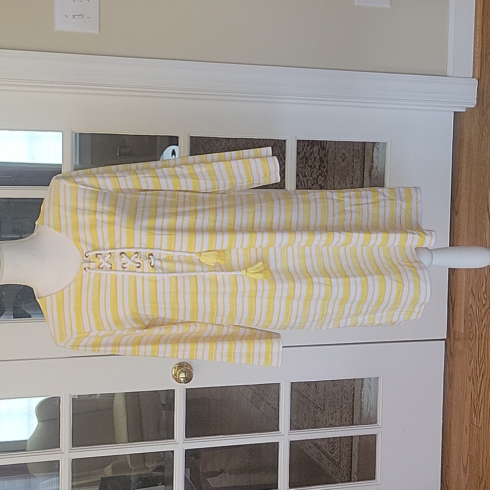 TALBOTS  Cabana yellow stripe beach cover up dress L